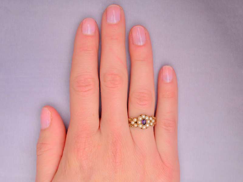 Georgian Natural Pearl Amethyst Ring