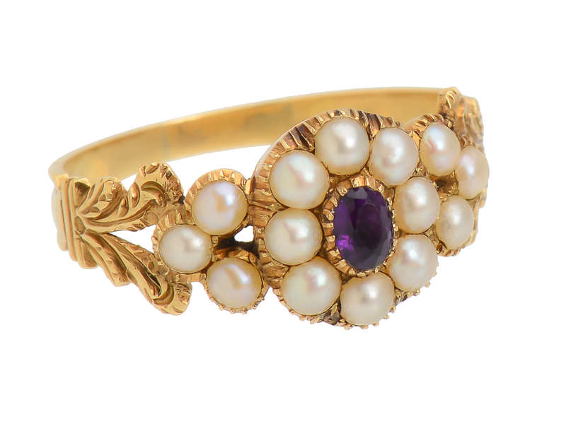 Georgian Natural Pearl Amethyst Ring