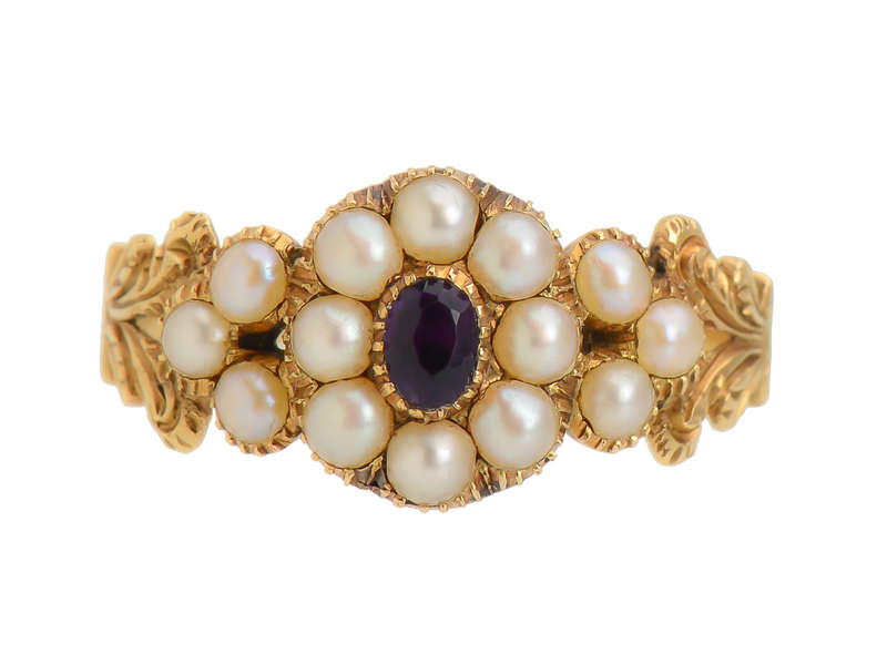Georgian Natural Pearl Amethyst Ring