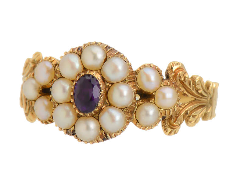 Georgian Natural Pearl Amethyst Ring