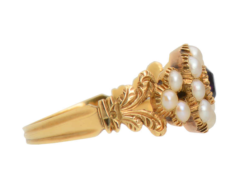 Georgian Natural Pearl Amethyst Ring