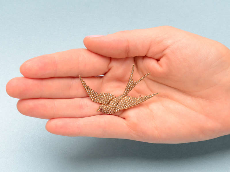 In Flight - Natural Pearl Swallow Brooch