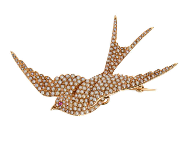 In Flight - Natural Pearl Swallow Brooch