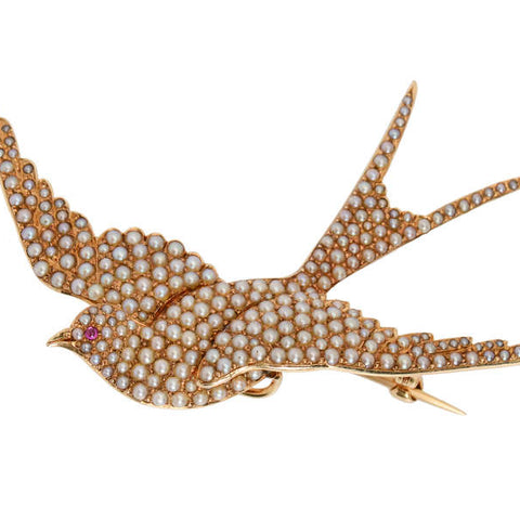 In Flight - Natural Pearl Swallow Brooch