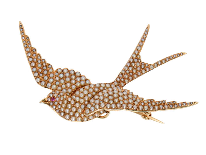 In Flight - Natural Pearl Swallow Brooch
