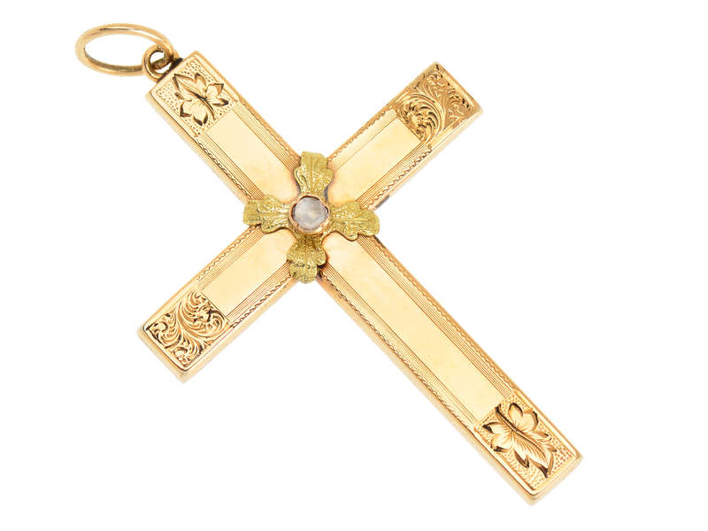 Antique Rose Cut Diamond Gold Cross