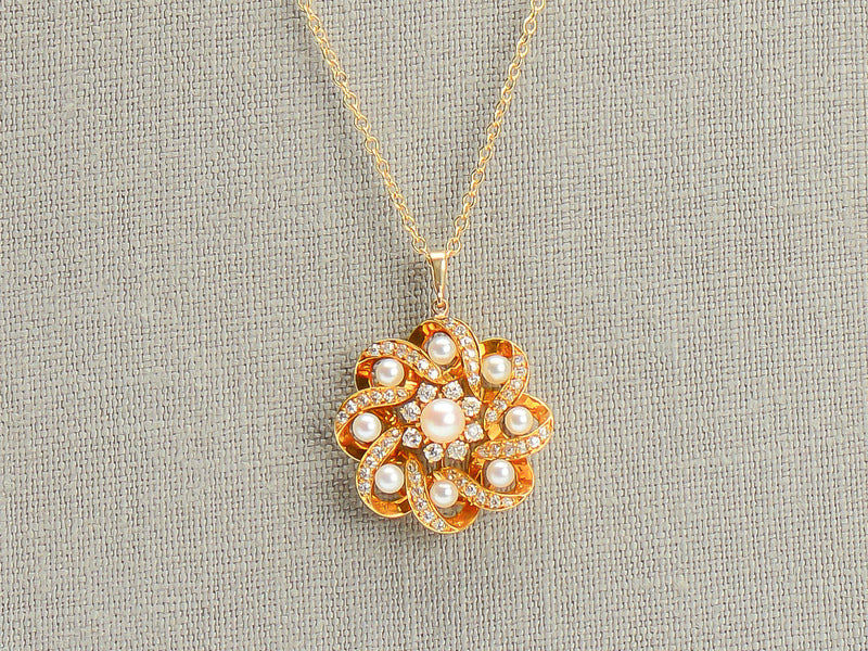 Vintage Diamond Pearl Pendant & Chain