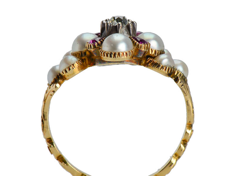 Georgian Ruby Natural Pearl Diamond Locket Ring