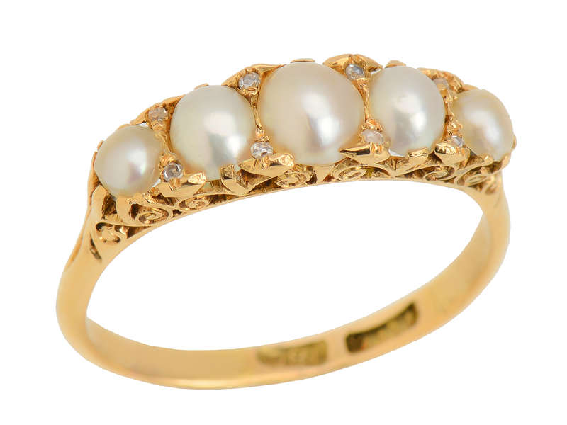 Edwardian Antique Natural Saltwater Pearl Diamond Ring