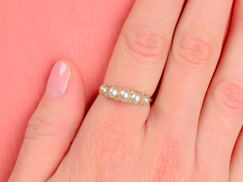 Edwardian Antique Natural Saltwater Pearl Diamond Ring