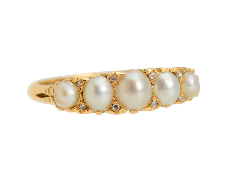 Edwardian Antique Natural Saltwater Pearl Diamond Ring