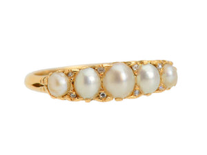 Edwardian Antique Natural Saltwater Pearl Diamond Ring