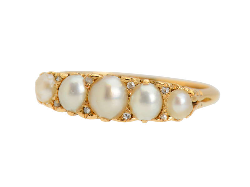 Edwardian Antique Natural Saltwater Pearl Diamond Ring