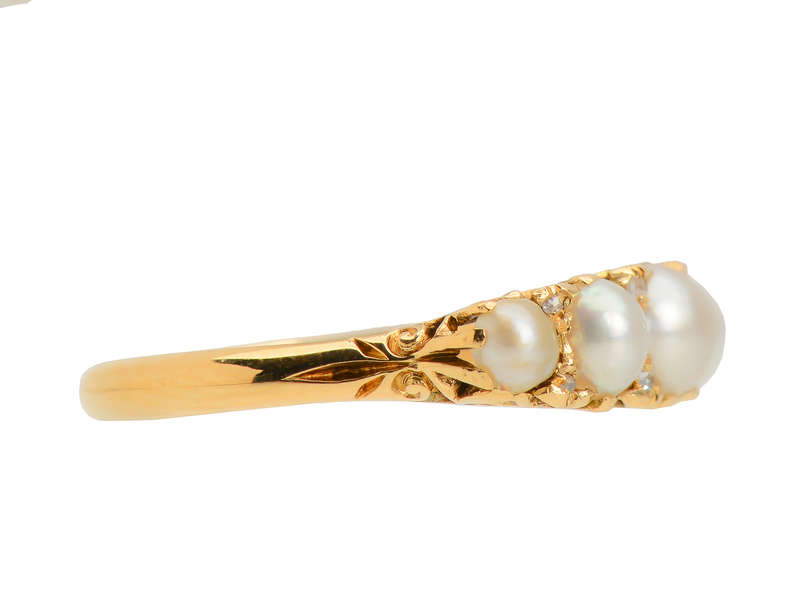 Edwardian Antique Natural Saltwater Pearl Diamond Ring