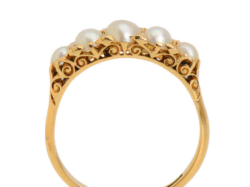Edwardian Antique Natural Saltwater Pearl Diamond Ring