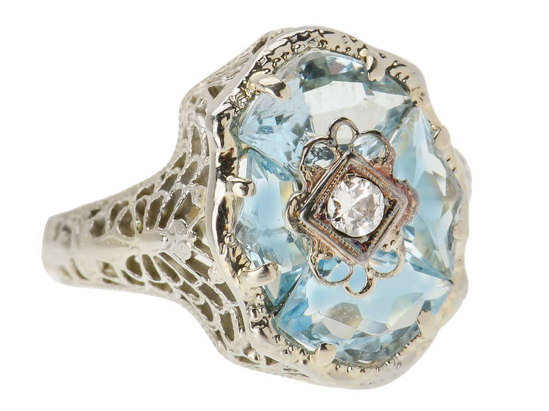 Vintage Aquamarine Fancy Cut Dragonfly Filigree Ring