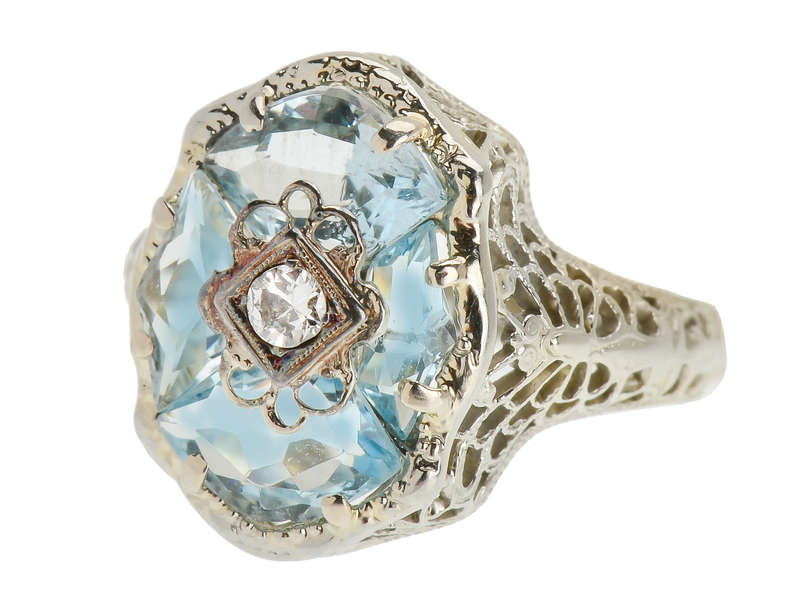 Vintage Aquamarine Fancy Cut Dragonfly Filigree Ring