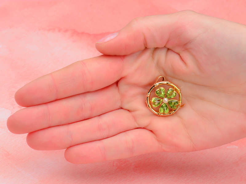 Antique Peridot Lucky Clover Brooch Pendant