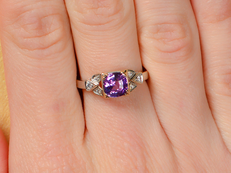Natural Purple Pink Sapphire Diamond Ring