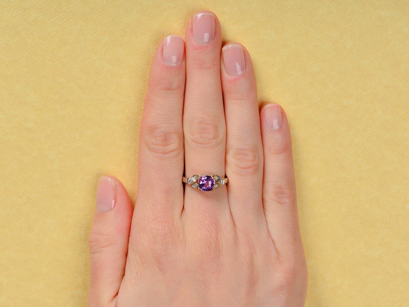 Natural Purple Pink Sapphire Diamond Ring