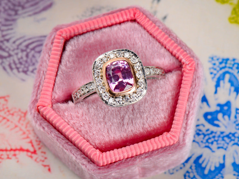 Estate Halo Pink Spinel Diamond Ring