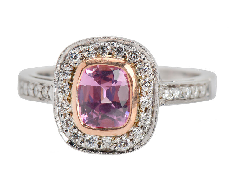 Estate Halo Pink Spinel Diamond Ring