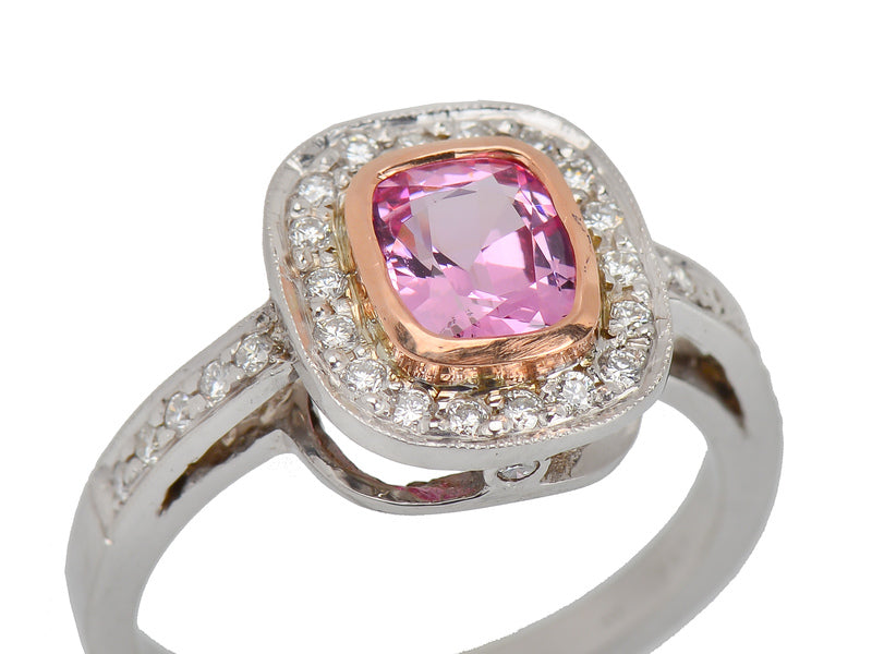 Estate Halo Pink Spinel Diamond Ring