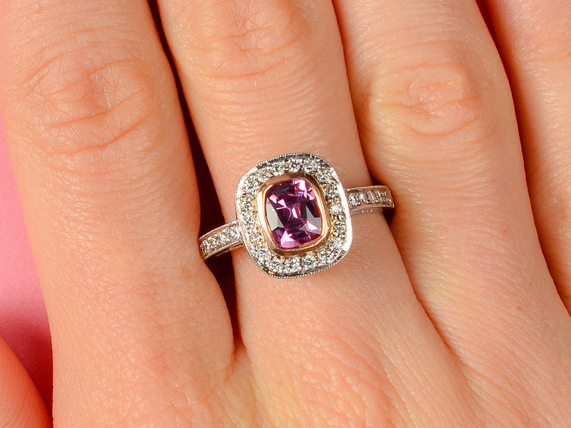 Estate Halo Pink Spinel Diamond Ring