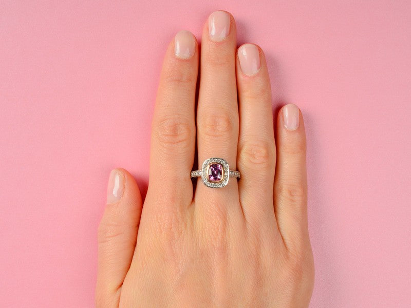 Estate Halo Pink Spinel Diamond Ring