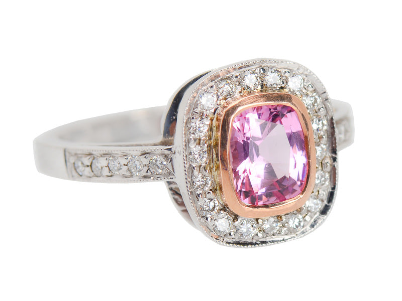 Estate Halo Pink Spinel Diamond Ring