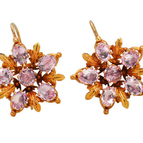 Pink Topaz Cluster Georgian Earrings