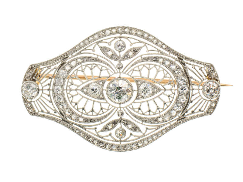 Belle Époque French Diamond Brooch in Box