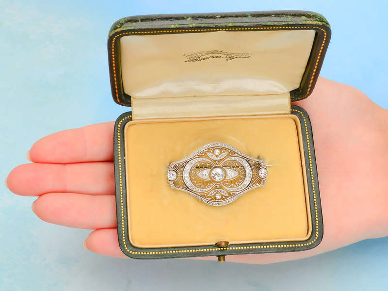 Belle Époque French Diamond Brooch in Box
