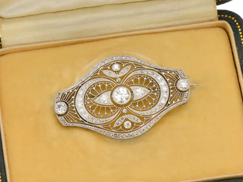 Belle Époque French Diamond Brooch in Box