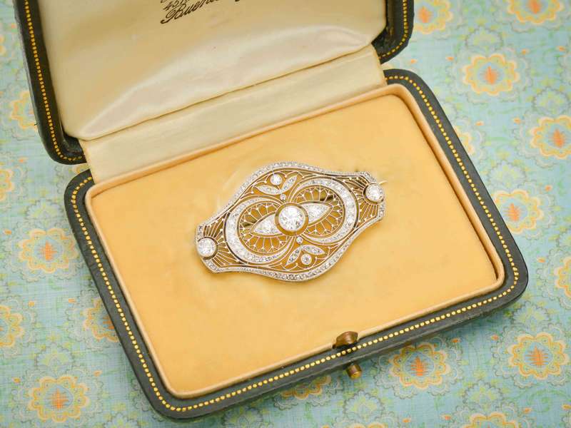 Belle Époque French Diamond Brooch in Box