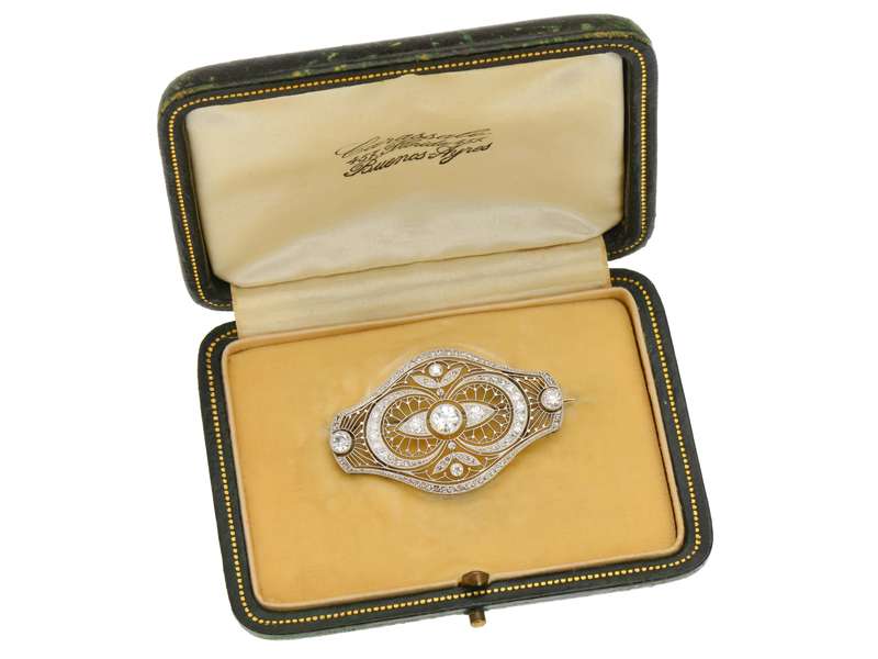 Belle Époque French Diamond Brooch in Box