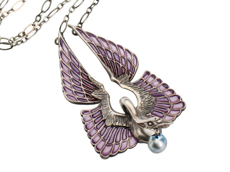 Art Nouveau Plique à Jour Swan Necklace by Wolfers