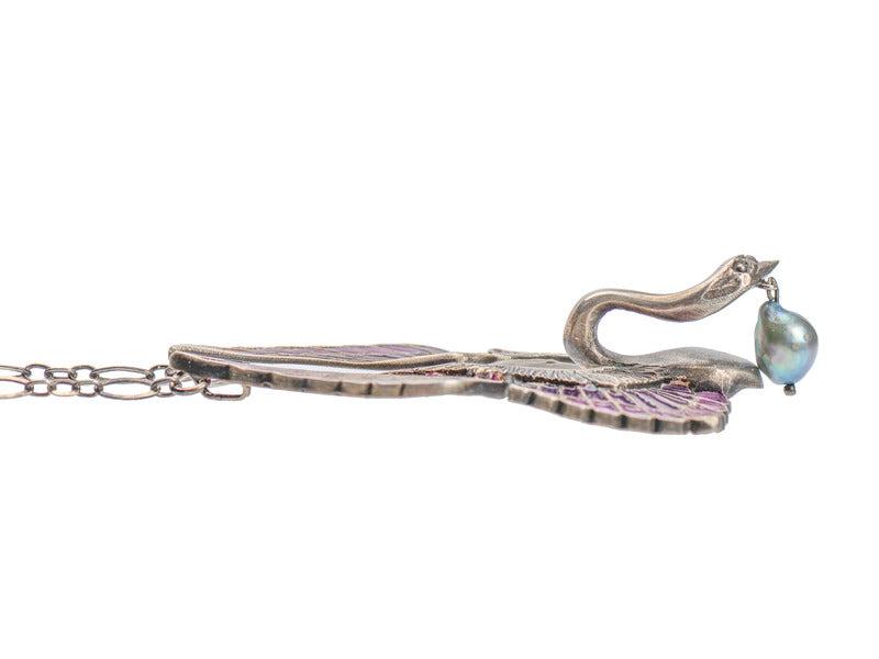 Art Nouveau Plique à Jour Swan Necklace by Wolfers