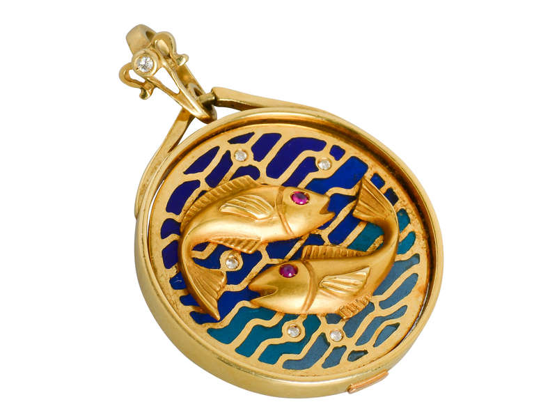 Plique a Jour Enamel Zodiac Pisces Pendant