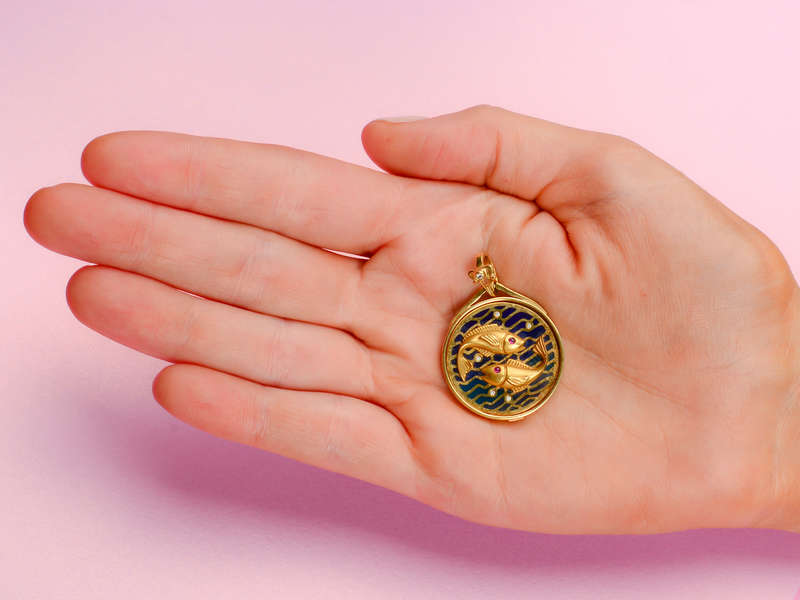 Plique a Jour Enamel Zodiac Pisces Pendant