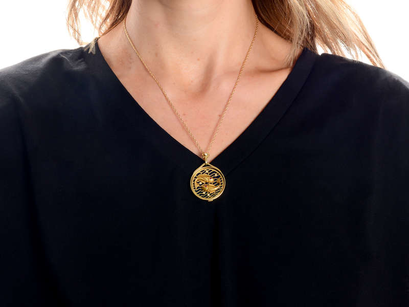 Plique a Jour Enamel Zodiac Pisces Pendant