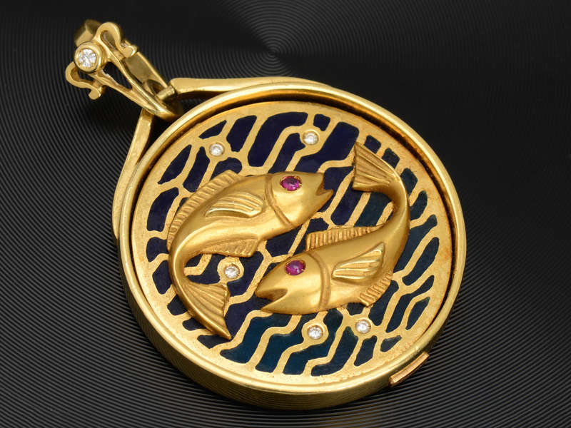 Plique a Jour Enamel Zodiac Pisces Pendant