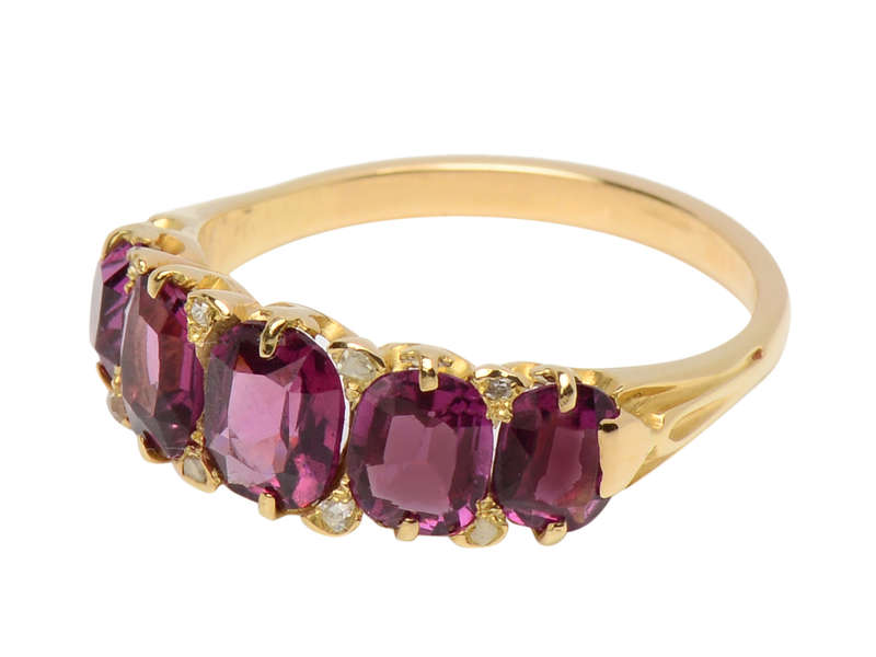 Plum Hued Five Garnet Antique Ring