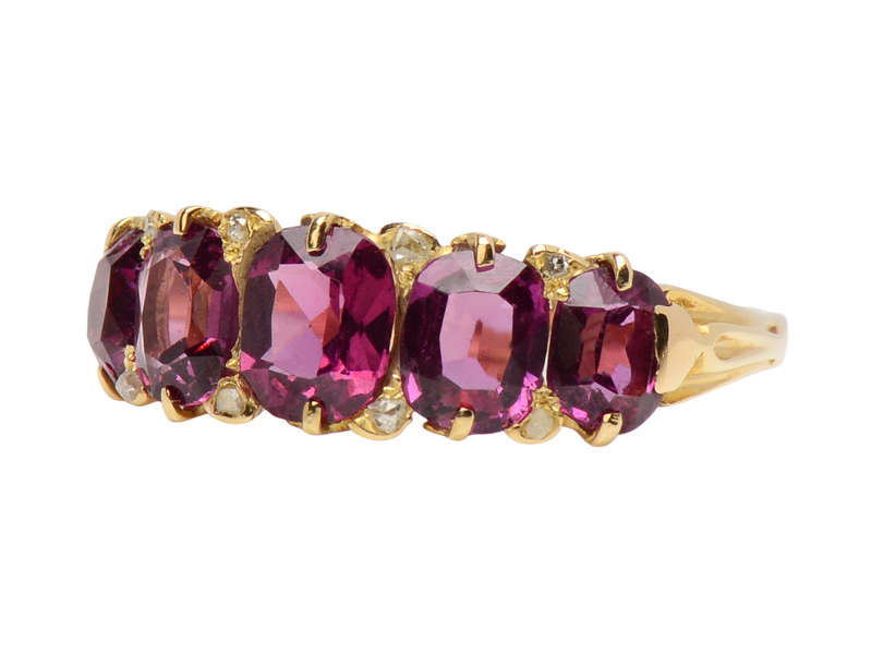 Plum Hued Five Garnet Antique Ring