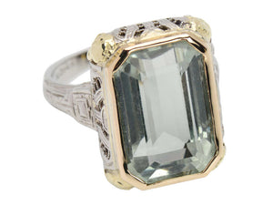 Prasiolite Filigree Two Color Gold Ring