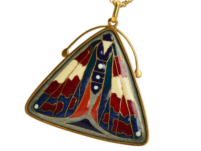 Rare Jeanne Soubourou Limoges Enamel Moth Pendant