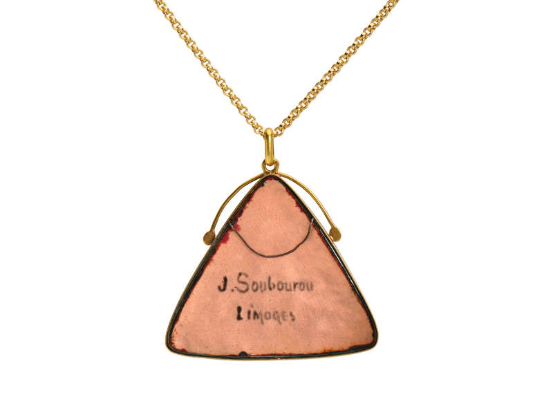 Rare Jeanne Soubourou Limoges Enamel Moth Pendant