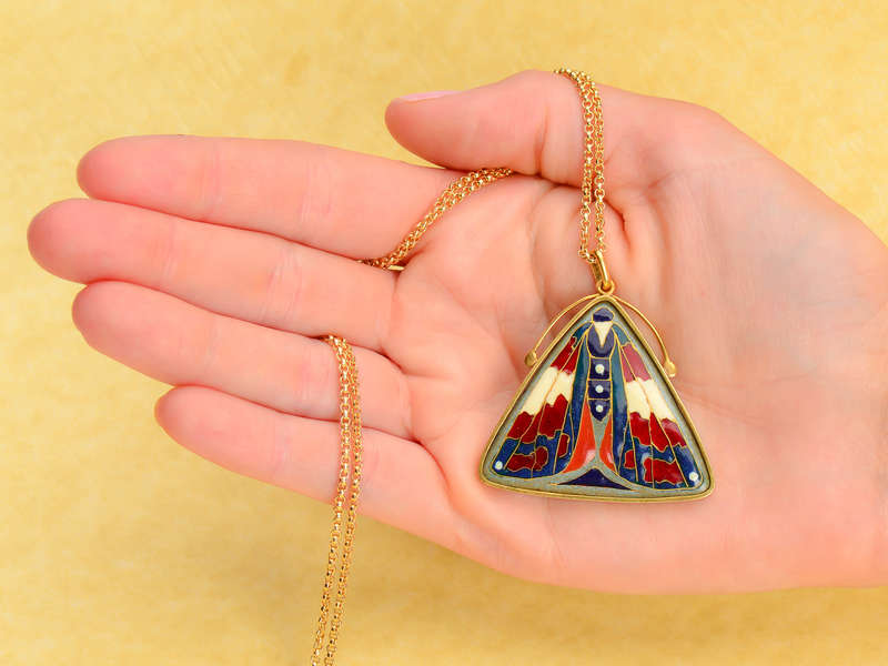 Rare Jeanne Soubourou Limoges Enamel Moth Pendant