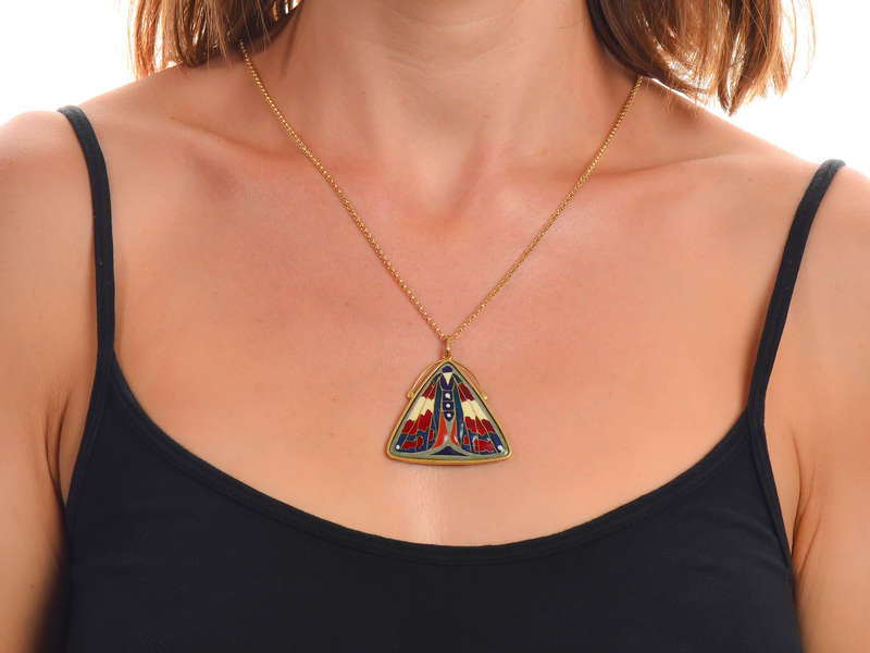 Rare Jeanne Soubourou Limoges Enamel Moth Pendant
