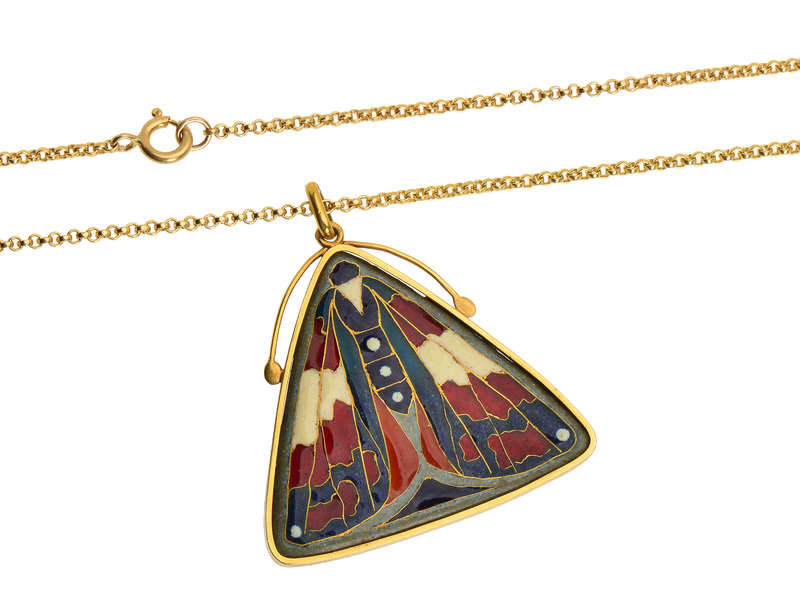 Rare Jeanne Soubourou Limoges Enamel Moth Pendant